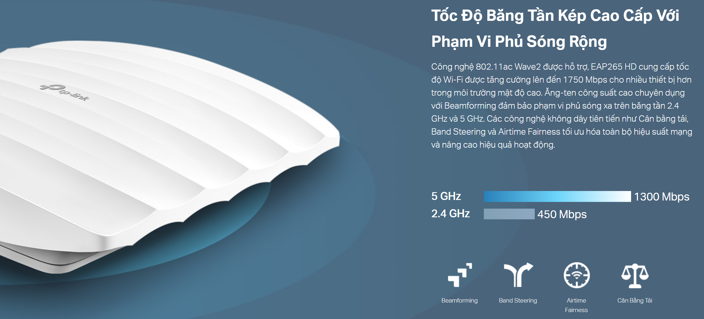 Access Point Wi-Fi Gắn Trần Gigabit AC1750 TP-Link EAP265 HD chinh hang