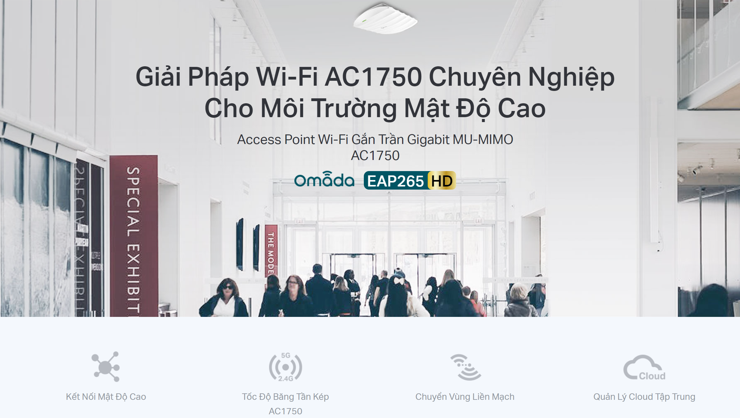 Access Point Wi-Fi Gắn Trần Gigabit MU-MIMO AC1750 TP-Link EAP265 HD