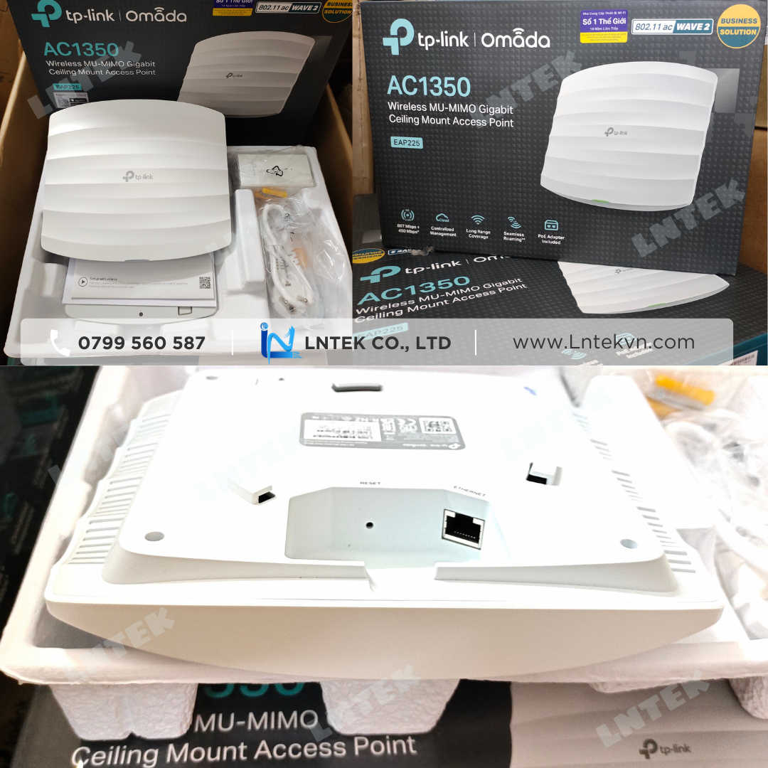 Bộ Phát Wi-Fi Gắn Trần Gigabit AC1350 MU-MIMO TP-Link EAP225 Băng Tần Kép_LNTEK