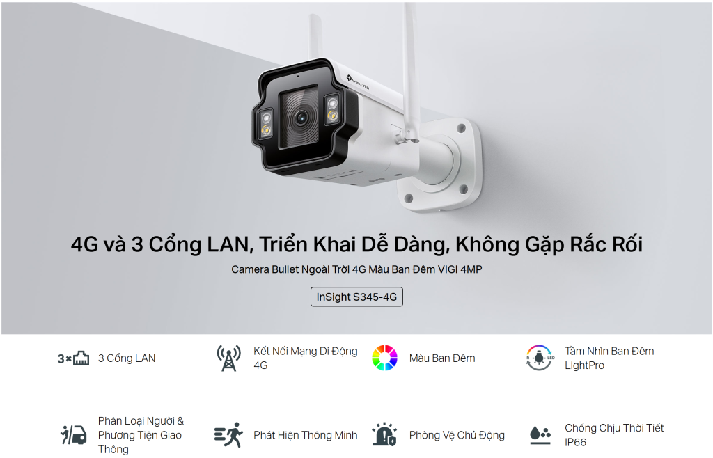 Camera Bullet Ngoài Trời 4G Màu Ban Đêm TP-Link VIGI 4MP InSight S345-4G chinh hang_LNTEK CO., LTD