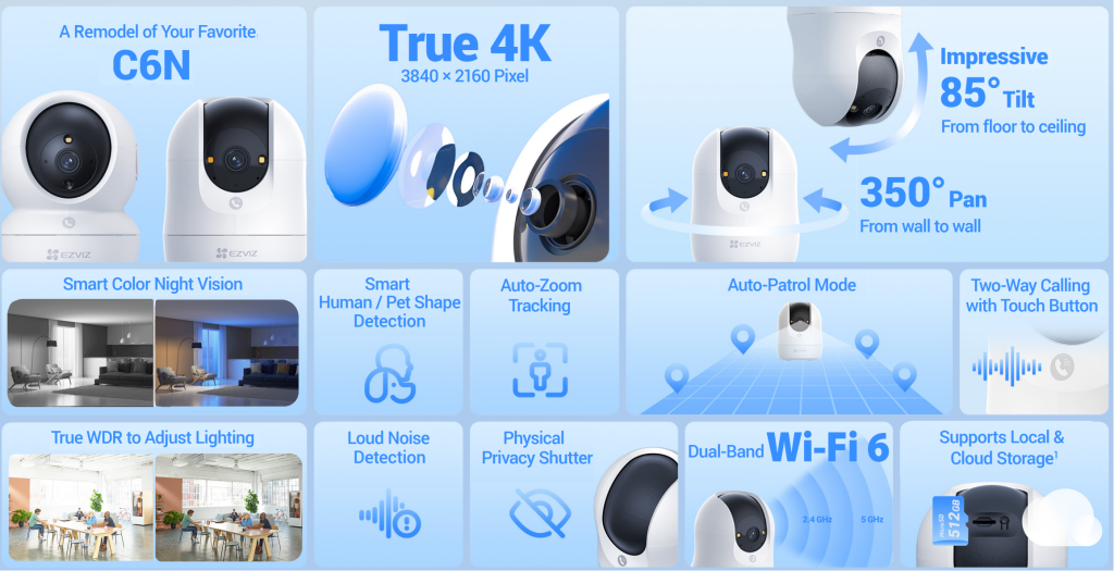 Camera thông minh trong nhà Ezviz C6N G1 4K 8MP Xoay 360 độ, Hỗ trợ đàm thoại 2 chiều_CONG NGHE LNTEK CO., LTD