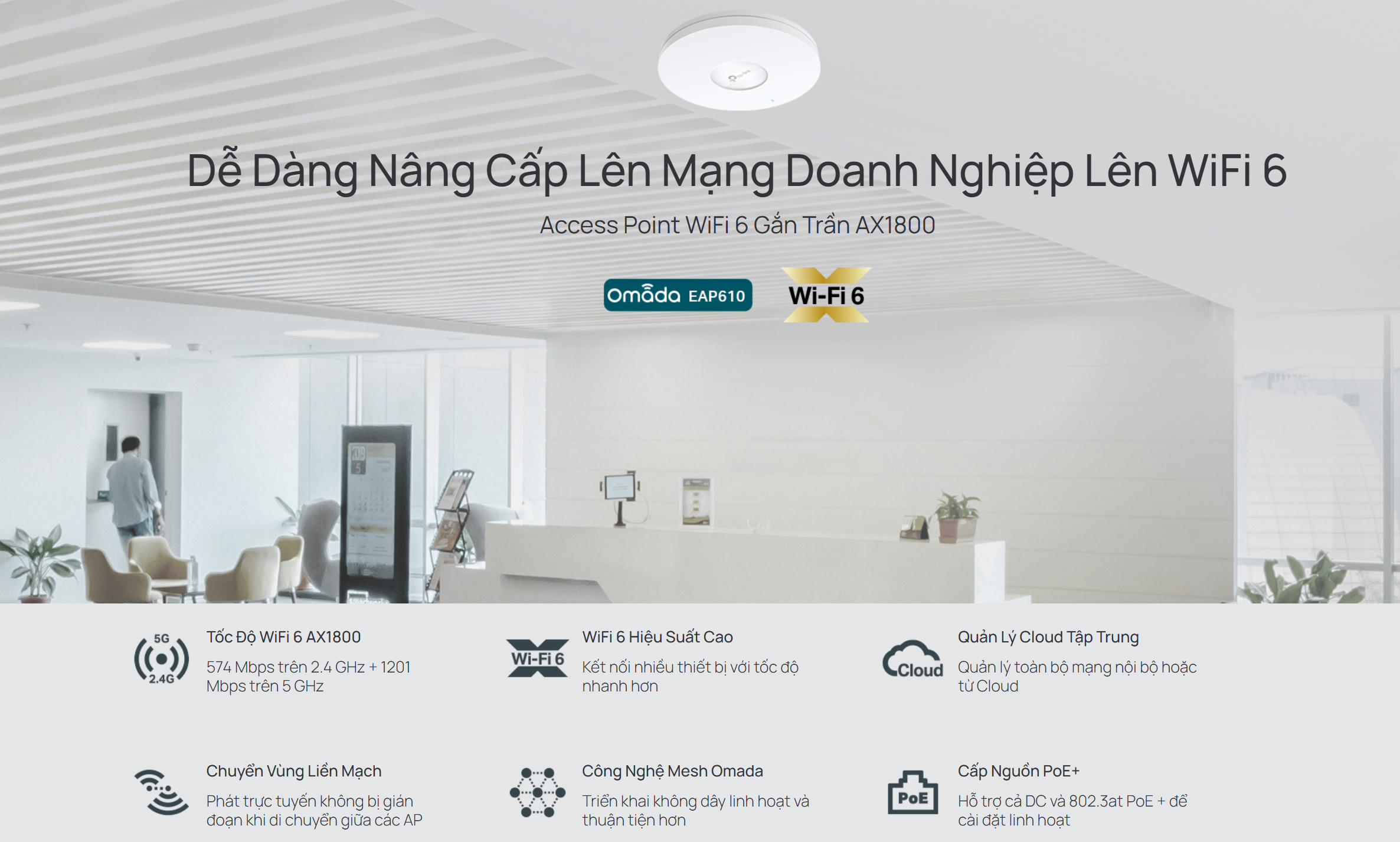 Access Point Wi-Fi 6 TP-LINK EAP610 Gắn Trần Băng Tần Kép AX1800 chinh hang_LNTEK CO., LTD Access Point Wi-Fi 6 TP-LINK EAP610 Gắn Trần Băng Tần Kép AX1800 chinh hang_LNTEK CO., LTD