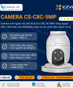 Camera wifi ngoài trời 360 độ Ezviz C8C 3K 5MP, hồng ngoại 30m, cảnh báo chủ động đèn chớp và còi, phát hiện người và xe_LNTEK CO., LTD
