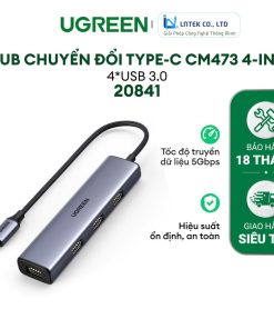 Bộ chia Hub USB-C Ugreen (20841) ra 4 cổng USB 3.0 màu đen chinh hang_LNTEK