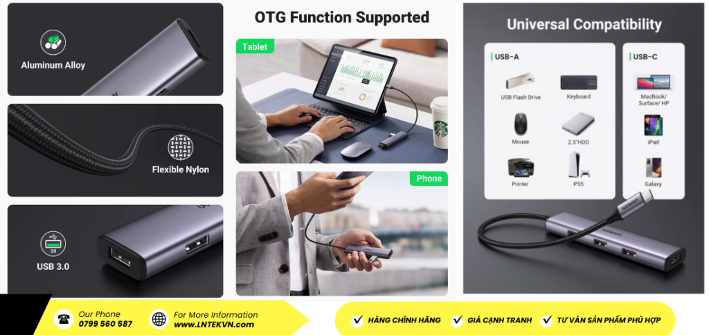 Bộ chia Hub USB-C ra 4 cổng USB 3.0 màu đen Ugreen (20841) chinh hang_LNTEK CO., LTD