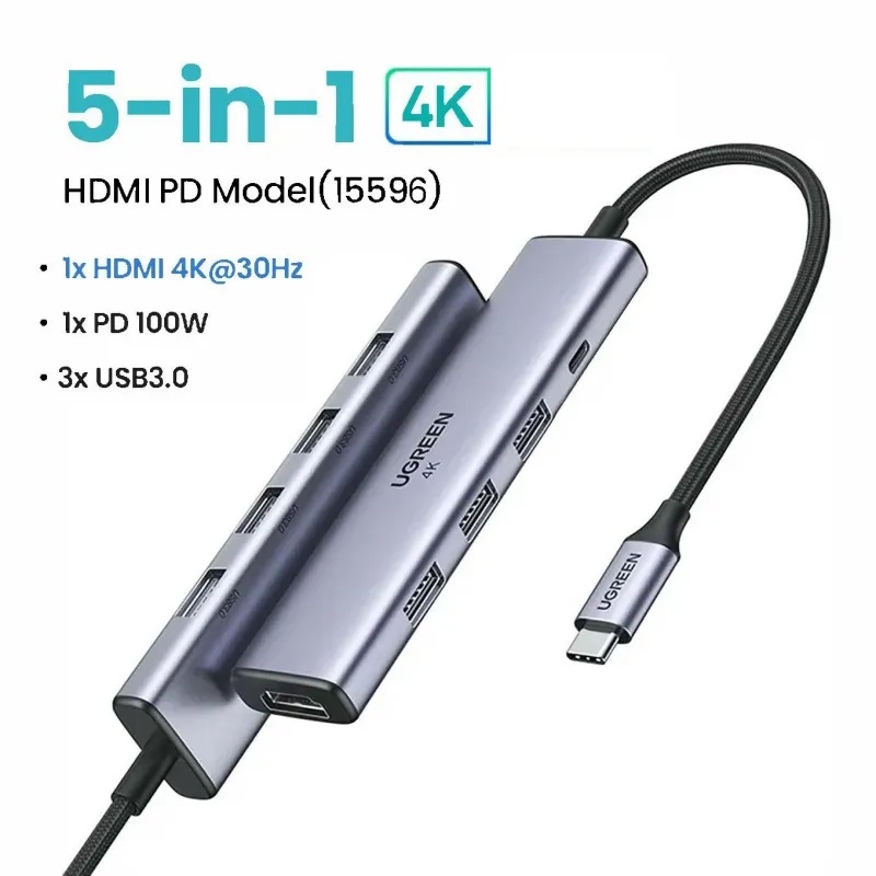 Hub Type-C Ugreen 15596 100W PD, HDMI 4K@30Hz_LNTEK