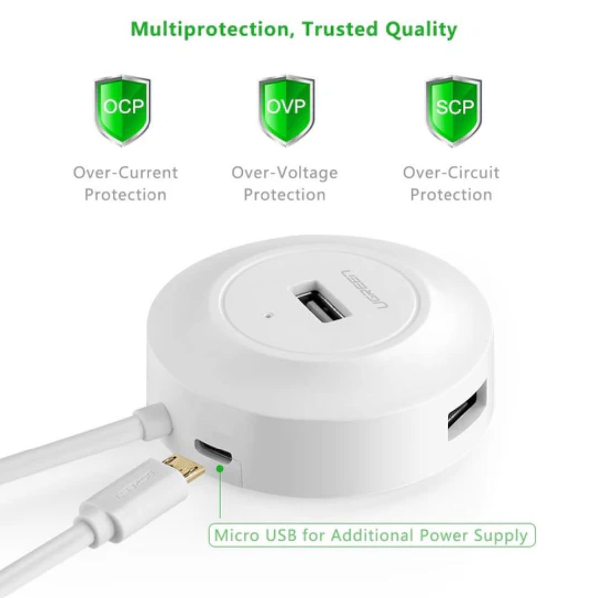 Hub USB 2.0 4 Cổng Ugreen 20270 Dài 1M Màu Trắng_LNTEK CO., LTD.